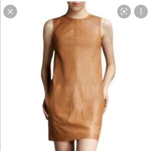 Vince Calfskin Leather Sleeveless Shift Dress